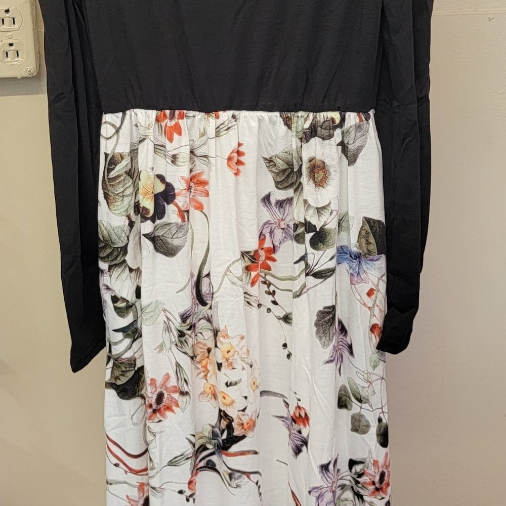 1568 - 1606 Cherfly  Black Top Flowered Bottom Dress
